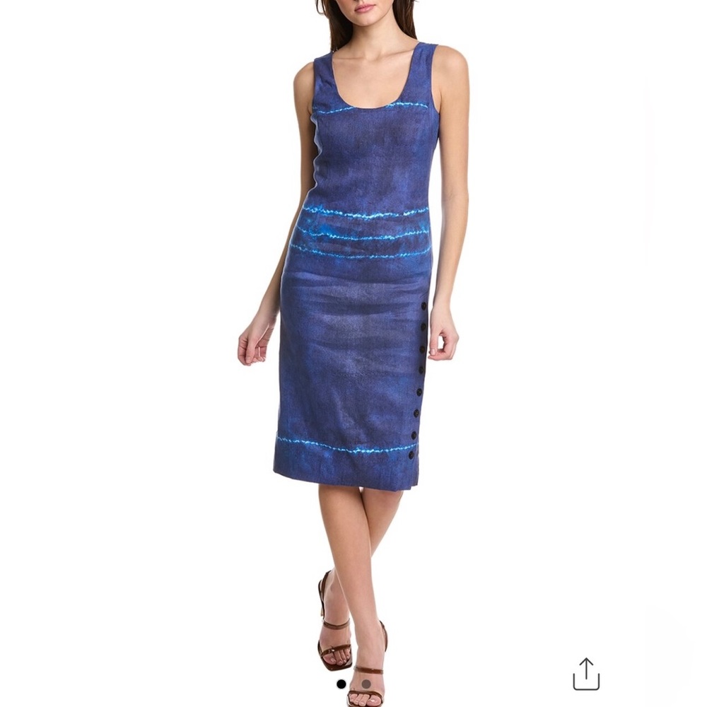 $360 Nicole Miller Blue Stripe Linen Midi Dress.Size 4.NWT.
